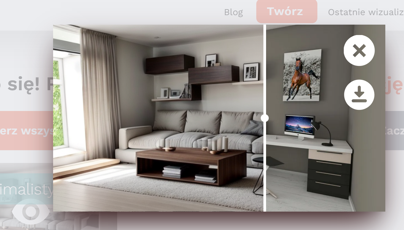 Wnętrze w stylu minimalistycznym wygenerowane przez Instant Room